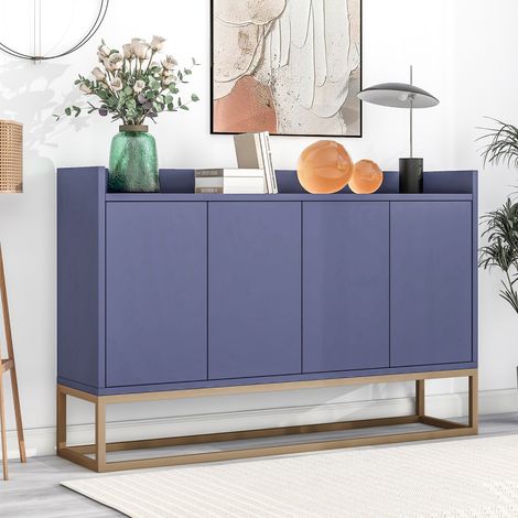 ADWOLT – Buffet moderne bleu – Buffet bahut –Buffet de rangement salon avec 4 portes – Pieds métal –MDF– 120x30x80 cm –Design élégant (1/5)