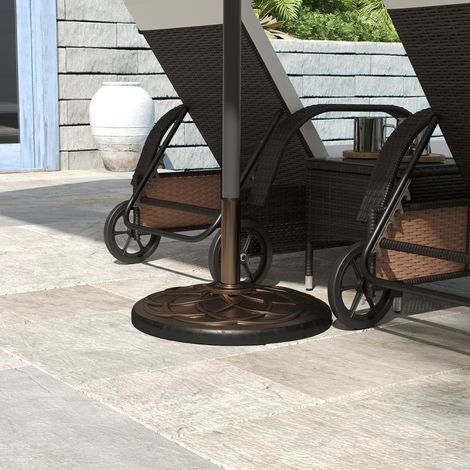 Base para Sombrilla de Jardín Peso Neto 19 kg Soporte de Parasol Apto para Mástil de 38mm/48mm Resina para Terraza Patio Exterior Ø54,5x34 cm Bronce (1/5)