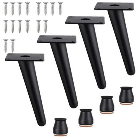 Vier 15 cm lange Metallmöbelfüße, Sofafüße, mit Schrauben und Antirutschpads, geeignet für Tische, Betten und Sofas, schwarz.