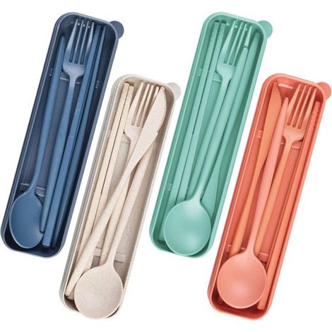 Ensemble de 4 couverts de voyage réutilisables avec étui : couverts pour les voyages, les pique-niques et les activités de plein air