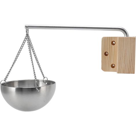 Bol Aromathérapie Inox pour Sauna avec Support Bois, Coupelle à Suspendre 12cm