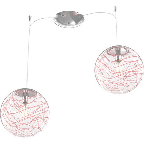 Sospensione Contemporanea Moon Metallo Cromo Vetro Rosso 2 Luci E27 D.30Cm (1/4)