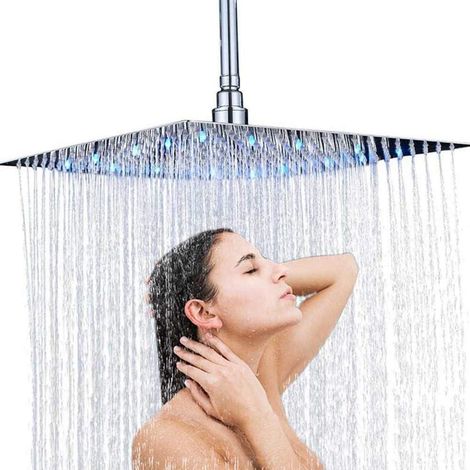 Duschkopf Regendusche 30x30cm Eckig mit LED, Wassersparend, Edelstahl Chrom (1/5)