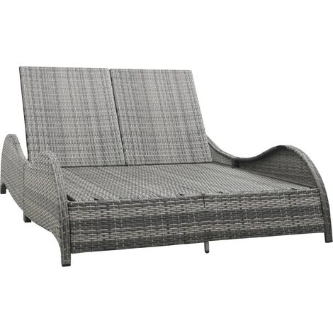 Doppel-Sonnenliege mit Auflage Poly Rattan Anthrazit