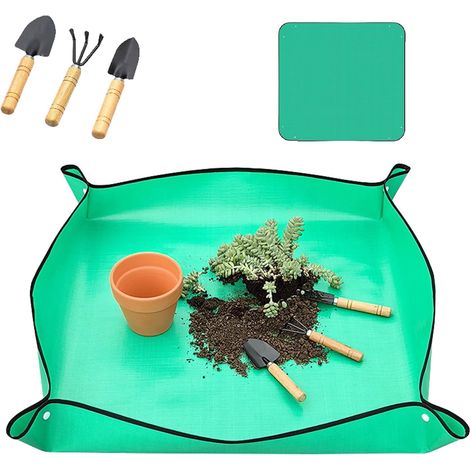 Tapis de Jardinage Imperméable,Tapis de Plantation de Fleurs Pliable,75×75cm Tapis de Rempotage pour Plantes,Tapis de Plantes de Jardinage avec 3pcs Râteau en Fer Mini-Pelle pour Succulentes Intérieur (1/5)