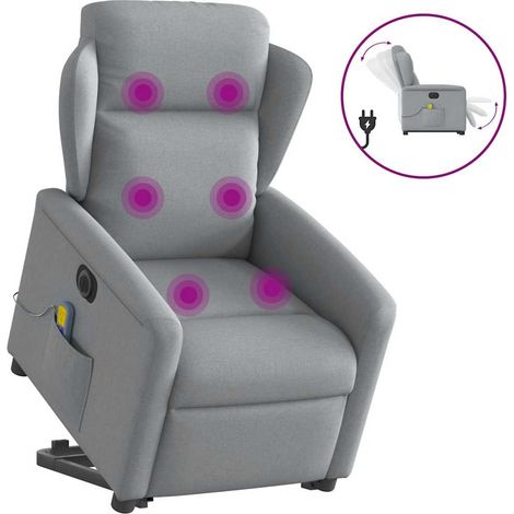 Elektrischer Massagesessel mit Aufstehhilfe Hellgrau Stoff