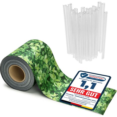 Garronda brise vue jardin balcon PVC 19 cm rouleau 50 m 450 g/m² avec 40 clips, bandes occultantes pour clôture extérieure, compatible panneaux double fil et garde-corps GD-0173 (Vert feuille) (1/5)
