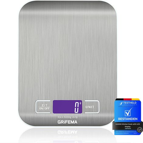 Balance de Cuisine Électronique de Haute Précision 5000g/1g avec Écran LCD Rétroéclairé, 6 Unités et Fonction Tare Acier Inoxydable, Smart Digital, pour Alimentaire Multifonctionnel