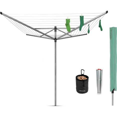 Séchoir Etendoir Linge Extérieur - Antidérapantes - Résistantes aux UV, 50m - Rotation Fluide - Pratique - Douille en Métal à Planter Dans le Sol - Gris Métallique - ø 295cm (1/5)