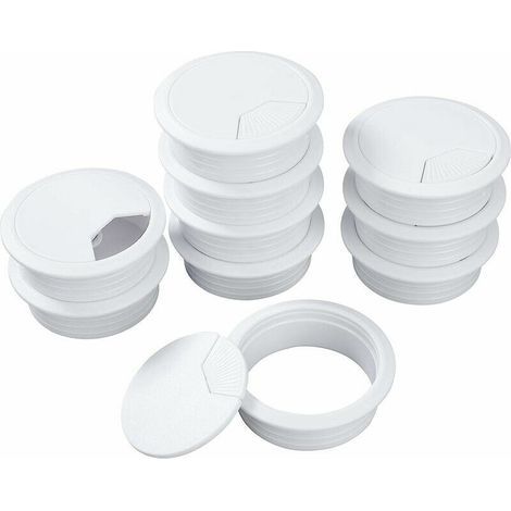 White Desktop Cable Clip, Plastic Grommet Cable Cord for Desktop PC, 60mm, 10 Pieces - Versailles (1/5)