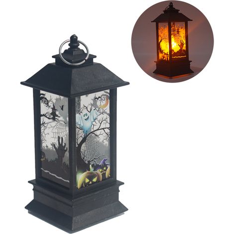 (Emballage individuel en boîte) Mini lanterne fantôme d'Halloween, décoration lumineuse pour le festival (5513cm) avec trois piles bouton LR44 (1/4)