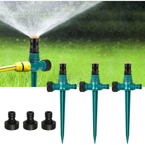 3-teiliges Gartensprenger-Set, 360° drehbarer automatischer Sprenger, verstellbarer Rasensprenger, Bewässerungssystem für Garten, Rasen, Pflanzen, Gemüse, Blumen, Weide (Grün) (1/5)