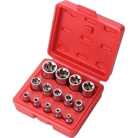 Douilles Torx Externes E-Type - Jeu de 14 Pièces E4 à E24 - Têtes à Embrayage Étoilé pour Clés Dynamométriques - 1/4 Pouces 3/8 Pouces 1/2 Pouces (1/4)