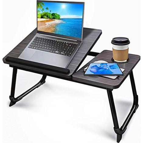 Table d\'ordinateur portable, Pliable Plateau de lit 55 x 32 x 25 cm hauteur réglable pieds pliants, noir