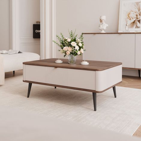 Table basse NAVANI - Table de salon - 100x60x42 cm - avec grand tiroir - Cachemire/noyer (1/5)