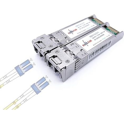 Elfcam – Lot de 2 modules SFP+ 10 Gbps – LC/UPC monomode OS2 1310nm – Longue portée jusqu'à 10 km – Compatible Freebox Ultra, Cisco, TP-Link - 10GBase-LR