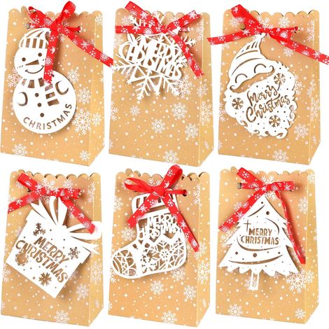 Lot de 24 Sacs cadeaux de Noël en papier kraft Pochette Noël boîtes pour emballage cadeau, bonbons, chocolats, biscuits, aliments pour fêtes de Noël (1/5)