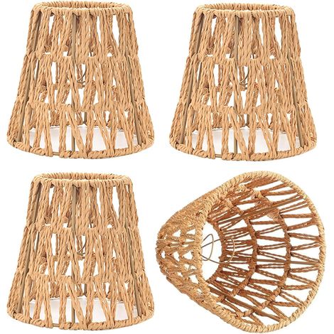 Lot De 4 Abat-Jour En Rotin Naturel, Ø15 Cm, H15.8 Cm, Pour E26 E27, Style Bohème Vintage (1/5)