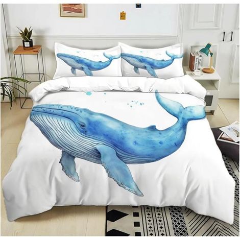 Parure De Lit 140x200 cm Baleine Bleue Aquarelle 3D Housse De Couette Sets Housses De Couettes Microfibre 2 taies d'oreiller - N7F (1/4)
