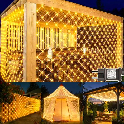 Filet Lumineux Extérieur 3x2M 200 LED Guirlande Lumineuse Plafond avec Prise, Minuterie, 8 Modes Filet Lumineux Noël IP65 Étanche Rideau Lumineux pour Jardin Chambre Noël Intérieur - Blanc