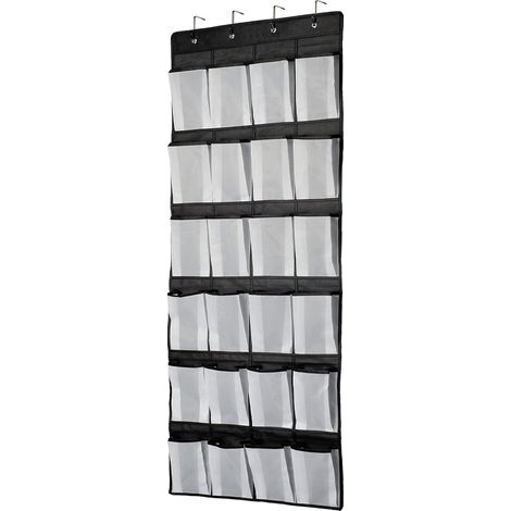 Schwarzer Hänge-Organizer zum Aufhängen über der Tür, Schuhregal, Schuhaufbewahrung, 24 große Netztaschen für Schlafzimmer, Badezimmer, Schrank, 140 x 55 cm