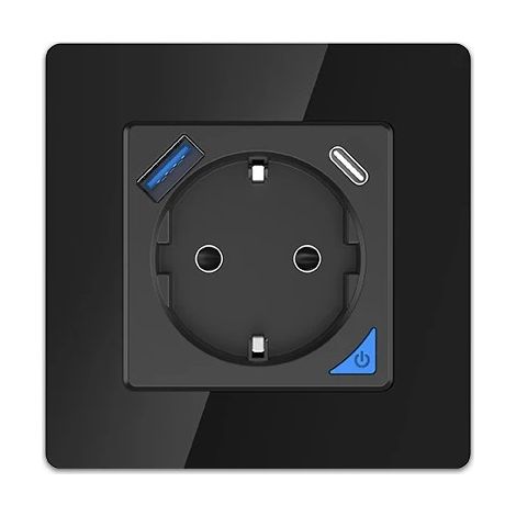 Extralink Enchufe USB de 230 V con 1 USB A y 1 USB C, enchufe WiFi con USB C y bloqueo parental, compatible con Tuya, Google Home, Siri, Amazon Alexa - Puertos USB, negro