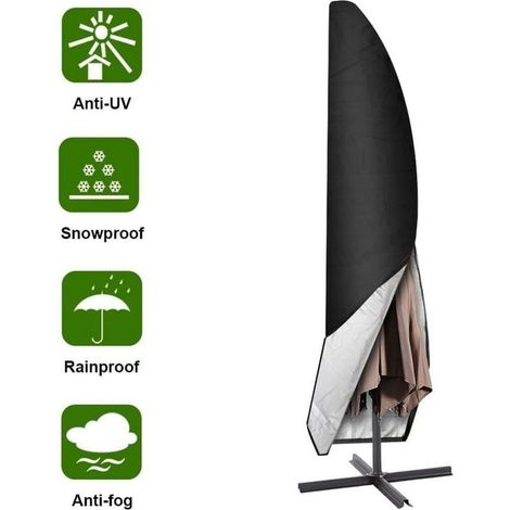 Sonnenschirmhülle, 265 cm, wasserdichtes Oxford-Gewebe, schwarz (1/4)