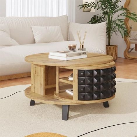 Table basse - GUTENT - Ronde - Bicolore - Rangement rotatif - Design moderne (1/5)