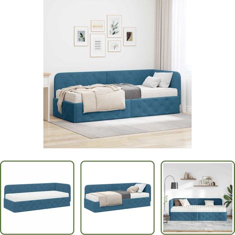 vidaXL Canapé - Cadre de lit d'angle Bleu 80 x 200 cm Velours (1/5)