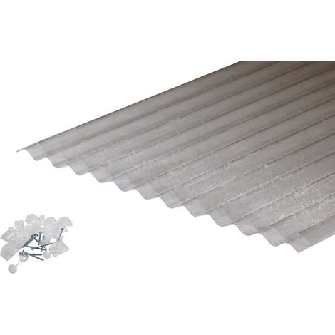 Lote 2 Placas de Poliéster Onduladas Transparente 76/18 + 2 Kits de Fijación - 1mm x 90cm x 152cm