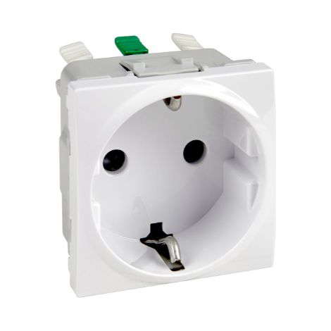Prise 2P+T 16A SCHUKO (Allemand) blanche 2M à encastrer (sans plaque ni support) bornes auto UNICA (1/2)