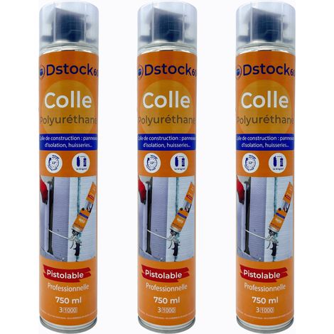 DSTOCK60- 3 colles de montage polyuréthane pistolable - Colle polyuréthane non expansive - Pour le collage et montage de matériaux isolants, panneaux XPS et EPS, rouleaux d'étanchéité toiture bitume…