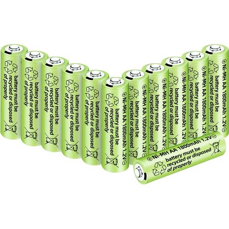 12PCS 1.2V 1800mAh Ni-MH AA Batteries Suitable for Wireless Microphones, Electric Toys, RC Mouse, Calculators, Shavers, Keyboards, Household Appliances, Solar Lights (1/5)