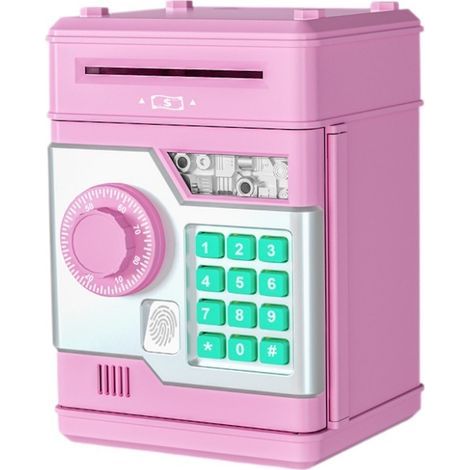 Caja fuerte electrónica educativa para niños: seguridad mediante huella dactilar y PIN, función de guardado automático, color rosa. (1/5)
