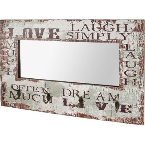 Patère Murale & Miroir "4 Crochets" 80cm Naturel