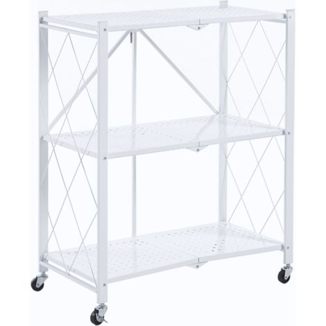 Estantería de cocina móvil blanca plegable de metal con 3 estantes y clavijas FURNITEX (1/3)