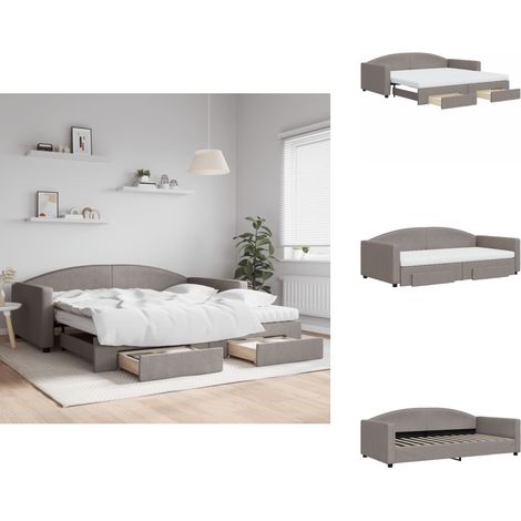 Lit de jour avec gigogne et tiroirs taupe 100x200 cm tissu - Canapé Convertible - Lit Gigogne - Meuble Multifonctionnel - Lit D'appoint - Rangements Intégrés (1/5)