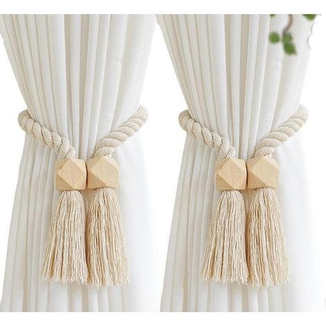 2 Paquets d'embrasses de Rideaux magnétiques Attaches Rideaux en Coton tissé à la Main Supports de Rideaux embrasses à Rideaux Attaches de Rideaux pour Rideaux (Beige, 2) (1/5)