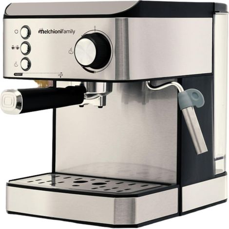 Melchioni Family Cafetera 3 en 1 Robusta Plus - Cápsulas ESE, Cápsulas Nespresso y Café Molido, Bomba 20 Bar, Depósito 1,6 L, Cappuccinador, Acero Inoxidable, Plata (1/5)