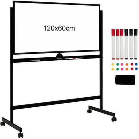 Tableau blanc mobile magnétique double face noir avec roulettes verrouillables et hauteur réglable pour bureau école et maison (1/5)