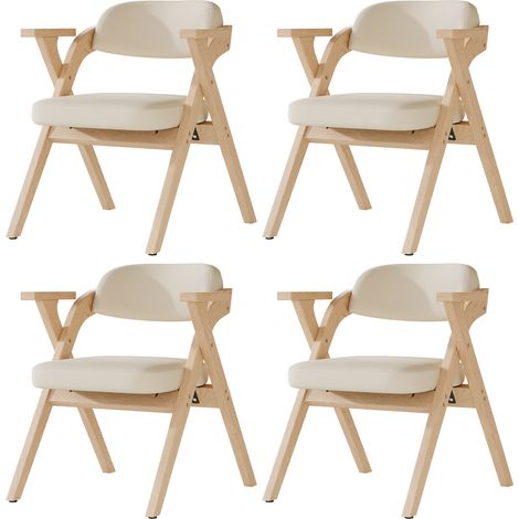 4 sedie da pranzo pieghevoli in legno e lino beige (1/5)