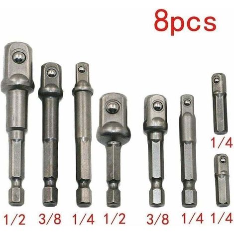 8 PCS Adaptateurs Porte Douilles perceuse/visseuse Choc,perceuse Percussion Queue hexagonale Jeu de Barres 1/4\" 3/8\" 1/2\" (1/3)