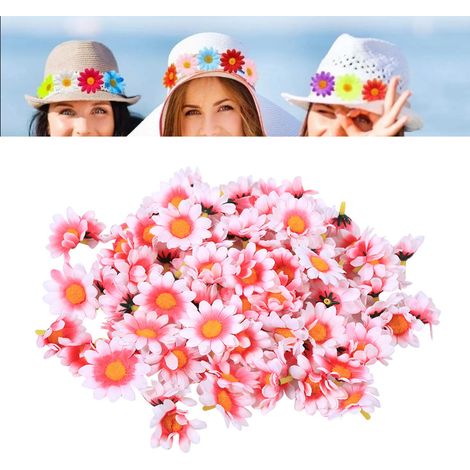100 petites marguerites artificielles en soie, roses et blanches, pour la décoration de bureaux et mariages. (1/5)