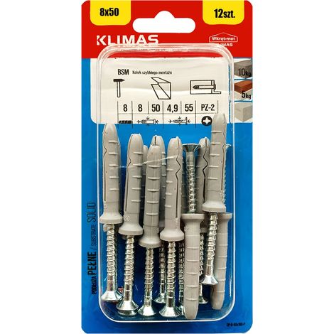 Chevilles A Frapper Klimas 8 x 50, Expansion Beton, PZ2, Blister De 12