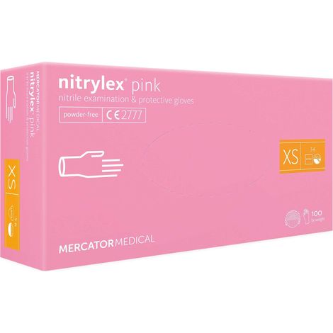 Guantes de nitrilo, 100 unidades, talla 6-XS, Nitrylex rosa