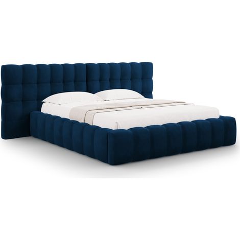 Lit coffre avec tête de lit double 200x200cm en velours bleu roi (1/5)
