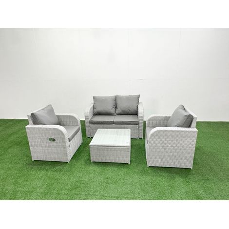 Fimous Light Grey PE Wicker Rattan Garden Furniture Set Sofa Set Reclining Adjustable Chair Square Coffee Table 4 Seater (1/4)