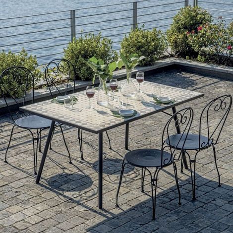Tavolo da Giardino in Mosaico di Ceramica Artigianale, Rettangolare 150 x 80 Centimetri (1/2)