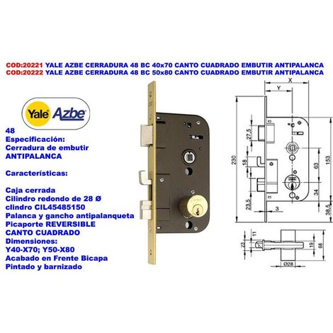 yale azbe cerradura     48 bc 50x80 c-cuadra.embutir antipalanca