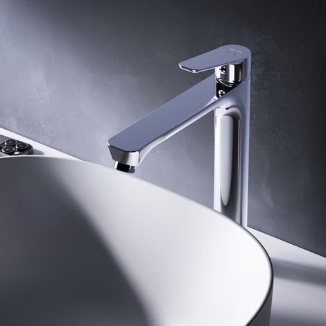 Am.Pm – Mitigeur haut pour lavabo – Finition chrome – Installation 1 trou – Cartouche céramique SoftMotion – Aérateur Neoperl économie d'eau (1/5)
